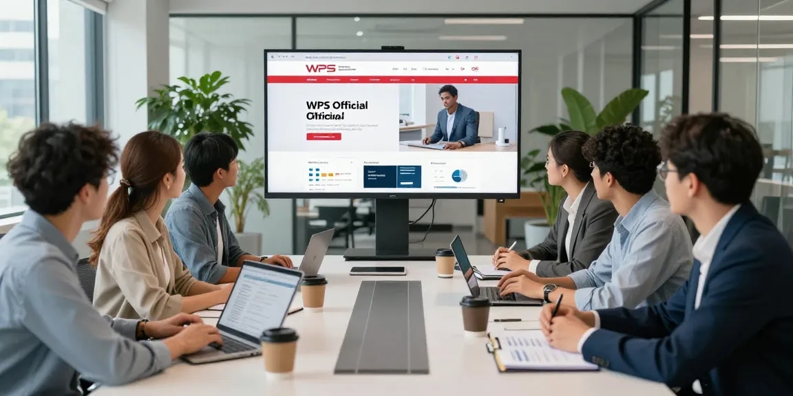 Team collaborating in a modern office, showcasing the WPS Official Website and productivity tools.