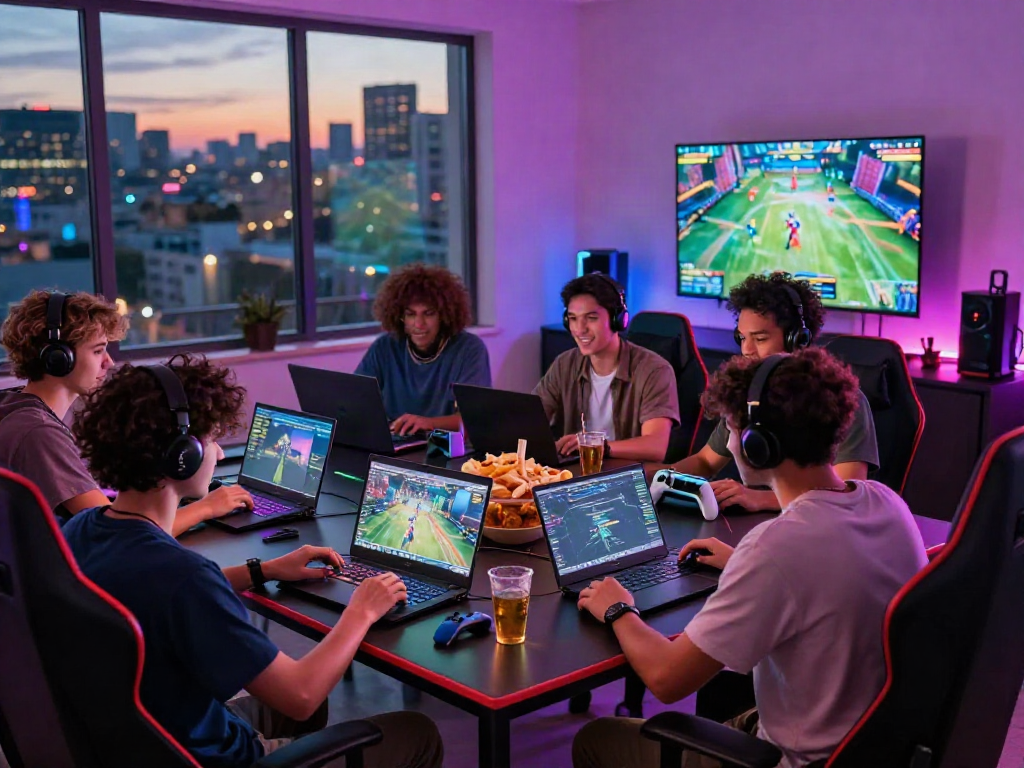 Exciting gaming session at https://ku88vt.com/ with friends enjoying esports on multiple devices.