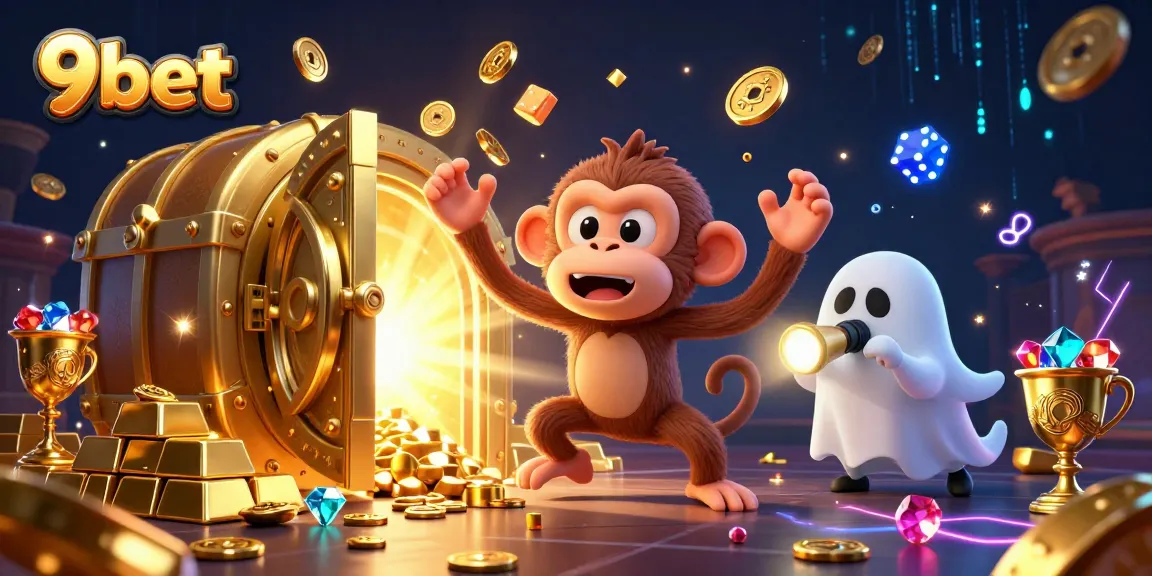Experience thrilling gameplay at 9bet with a poltergeist monkey juggling gold in a haunted casino.