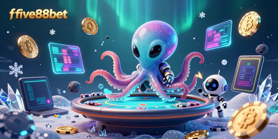 Experience intense poker action in five88bet's vibrant alien casino, featuring an octopus dealer and crypto elements.