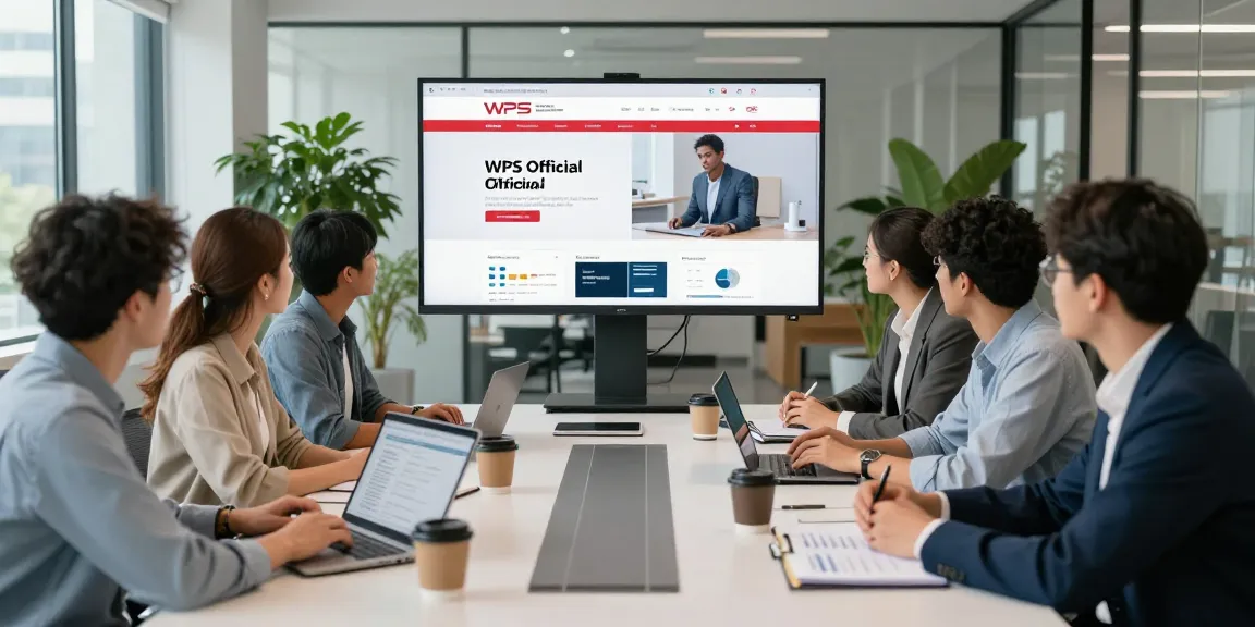 Team collaborating in a modern office, showcasing the WPS Official Website and productivity tools.