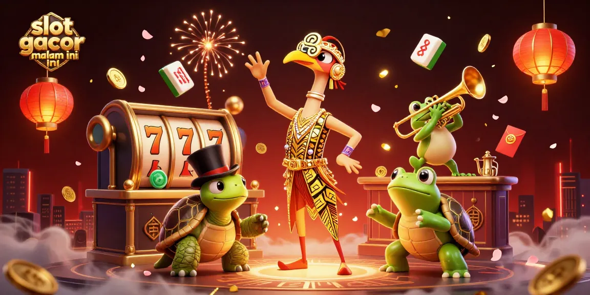 Spin to win big with slot gacor malam ini, dynamic casino illustration featuring vibrant characters and gaming elements.