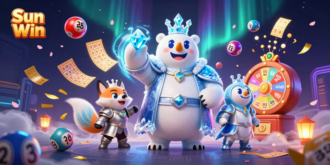 Experience thrilling gameplay with Sun Win, featuring vibrant lottery balls and a dynamic casino scene.