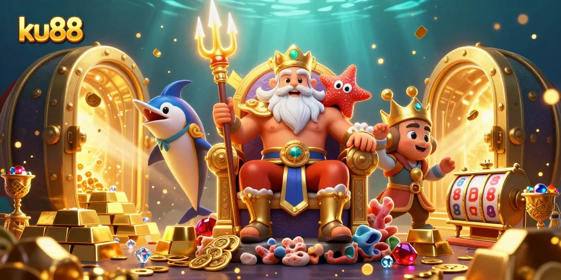 ku88 brings excitement to life with Neptune and treasures in an enchanting underwater scene.