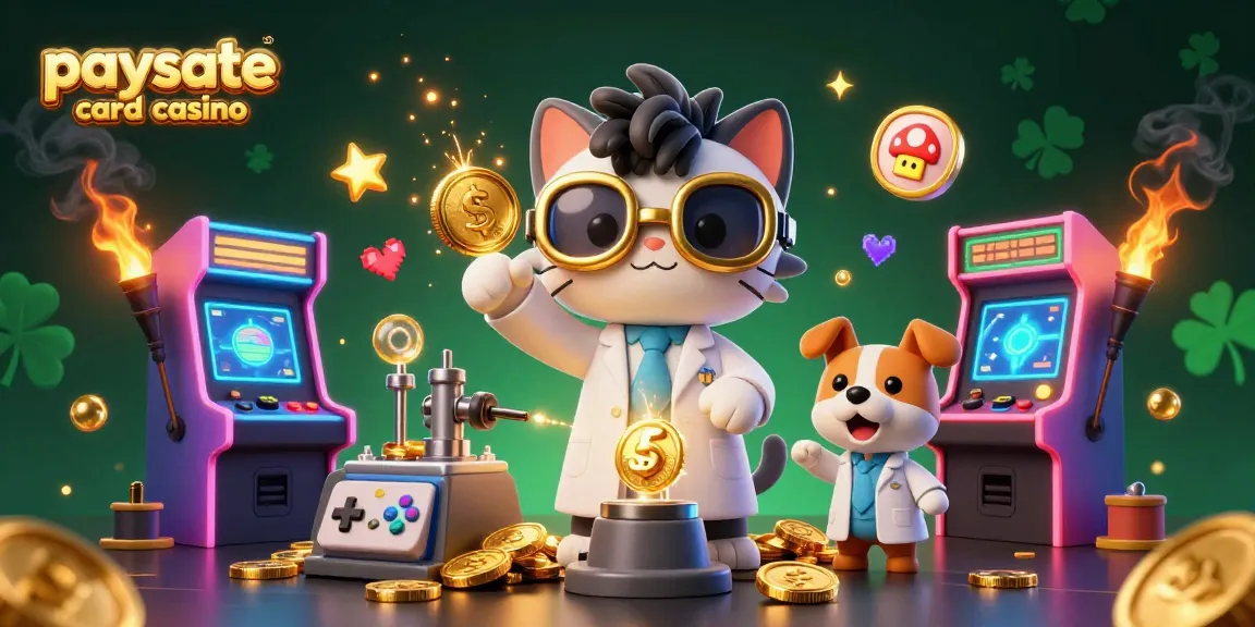 Erleben Sie aufregende Abenteuer in einem Paysafe Card Casino mit bunten Arcade-Spielen und verrückten Wissenschaftler-Charakteren.