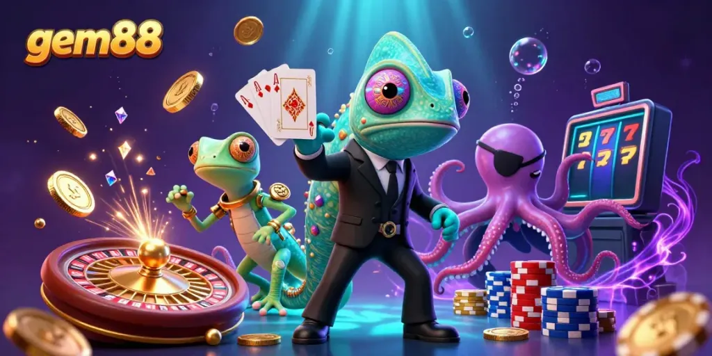 Experience an exciting game moment with gem88 featuring vibrant characters and casino elements.