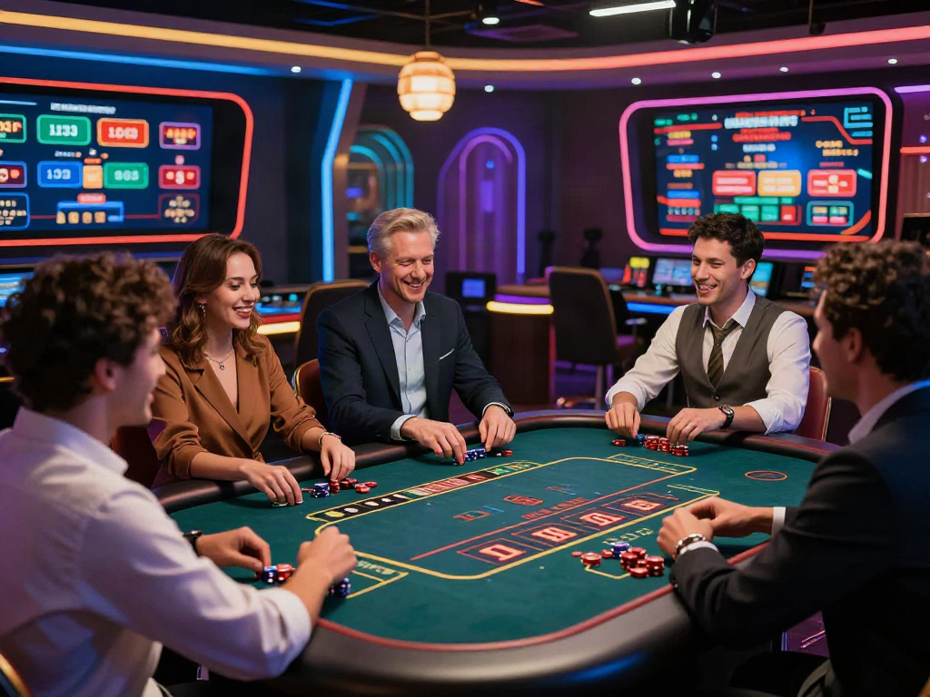Players enjoying an exciting game on man88's live casino platform, showcasing a vibrant online gaming experience.