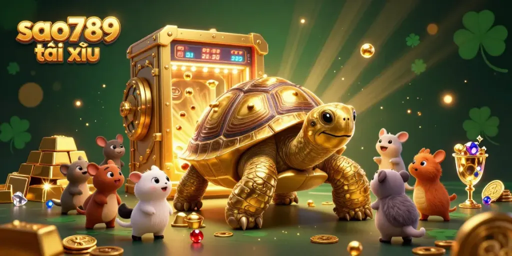 Join the fun at sao789 tài xỉu with a vibrant 3D illustration showcasing excitement and riches in a lively casino scene.