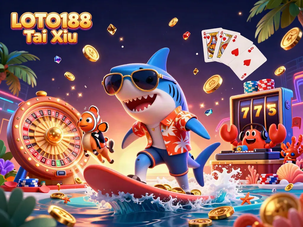 Experience LOTO188 Tai Xiu thrills with a vibrant, 3D animated underwater scene filled with action.